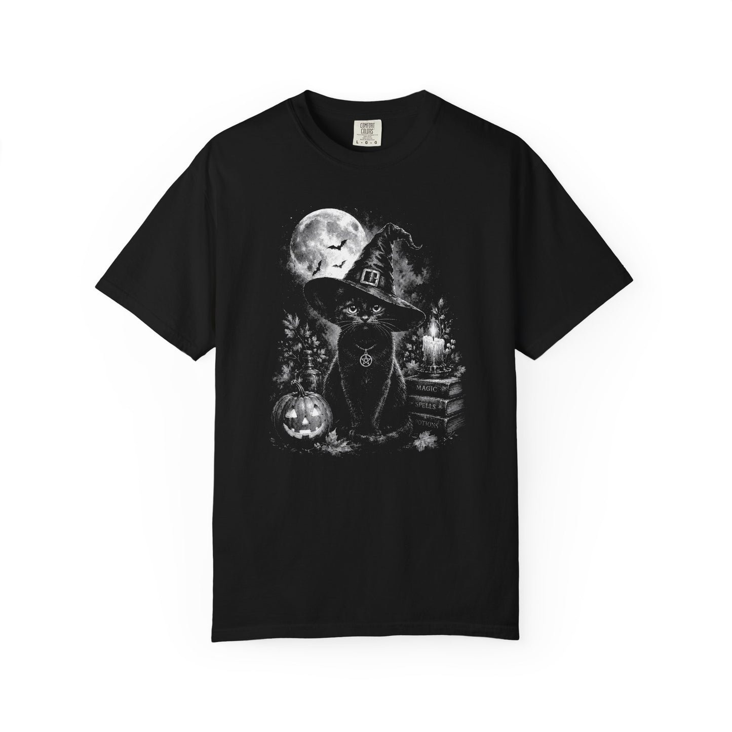 Witch Cat  Moonlit Spooky Pumpkin Tee